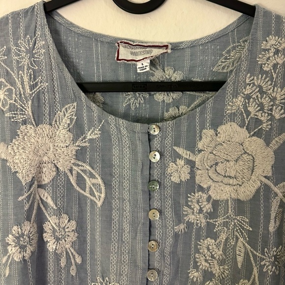 Johnny Was Osiris Puff-Sleeve Buttoned Minidress - Denim Blue - Size Large - Picture 6 of 8